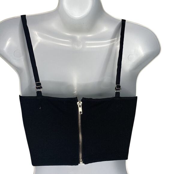 Black Rave Crop Top with Silver Sequined Spaghetti Straps XS Sexy - Picture 4 of 10